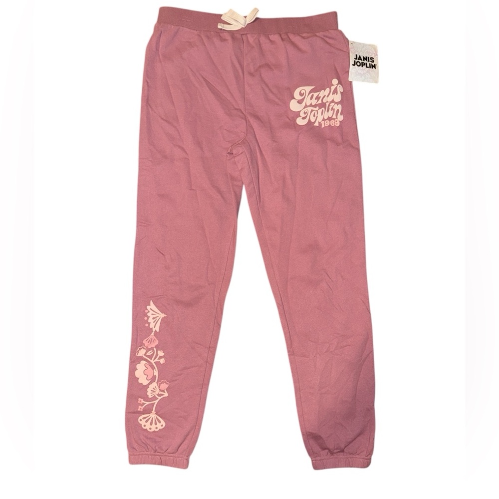 •JANIS JOPLIN•NWT ROSE “JANIS JOPLIN” LOGO &FLORAL JOGGER FLEECE PANT SIZE 14-16